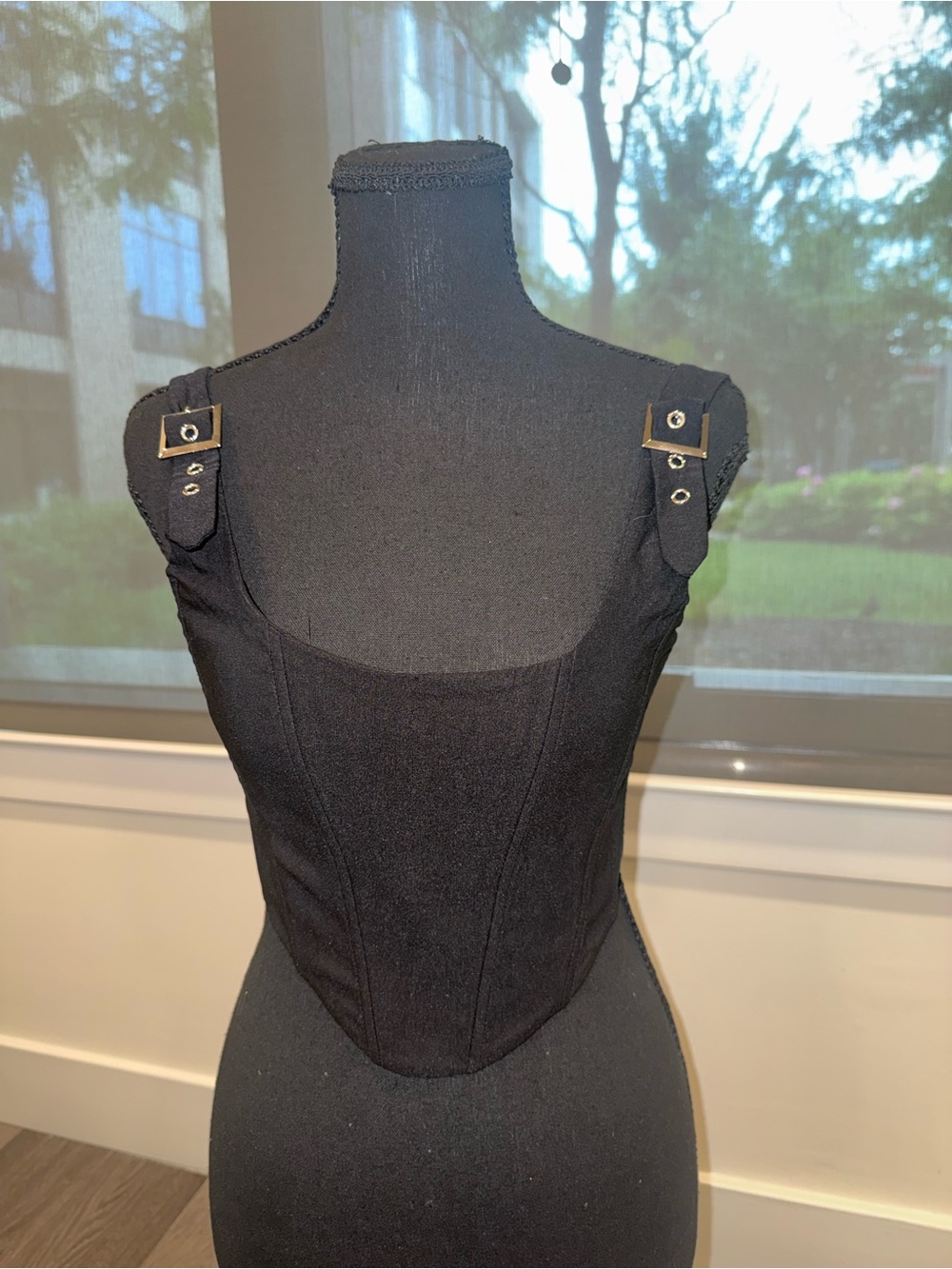 White Fox Boutique Black Structured Corset Crop Top with Buckle Straps